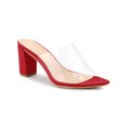 thumbnail image 1 of BLISSFUL STEP Mules à Talon Bloc Haut à Bout Pointu Transparent pour Femmes, Sandales à Enfiler Rouges 7, 1 of 8