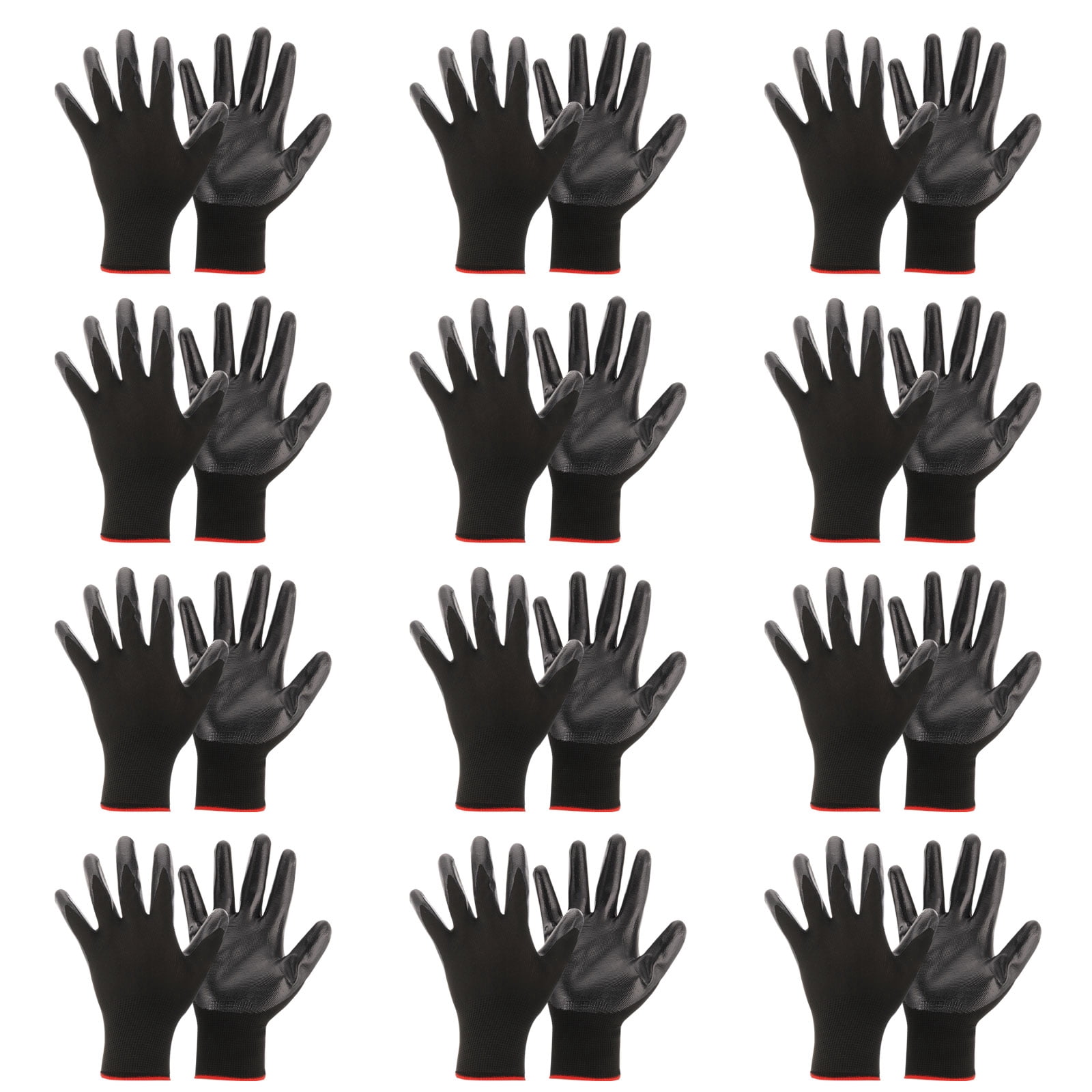Unique Bargains Safety Work Gloves Nitrile Coated Work Glove Polyurethane Coated Smooth Glove Black 12Pairs