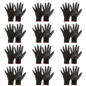 Unique Bargains Safety Gants de travail enduit de nitrile Gants en polyuréthane enduits de noir lisse 12Pairs