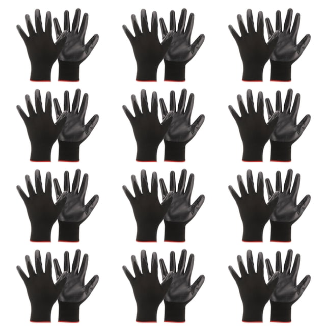 Unique Bargains Safety Work Gloves Nitrile Coated Work Glove Polyurethane Coated Smooth Glove Black 12Pairs