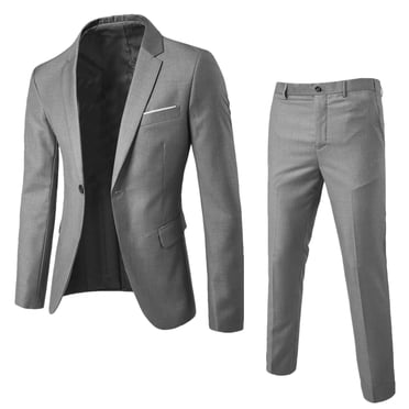 Ediodpoh Pants Slim Party Jacket 2 Piece Men’s Vest R Business Wedding Suit Suit Men's Coats Jackets Pants Sets Grey XL