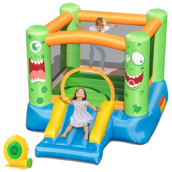 Topbuy Inflatable Bounce House with Blower Blow Up Jumping Castle with Long Slide 550W Blower Included