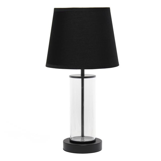 16.93 inch Black Encased Metal and Clear Glass Table Lamp