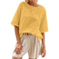 thumbnail image 1 of WEIYLL Women's T Shirts Classic With Button Detail Short Sleeve Spring Summer Yellow Tops Sizes M, 1 of 9