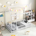 thumbnail image 2 of Gymax Twin Size House Bed w/ Roof & Full-length Safety Guardrail Playhouse Bed Frame White, 2 of 10