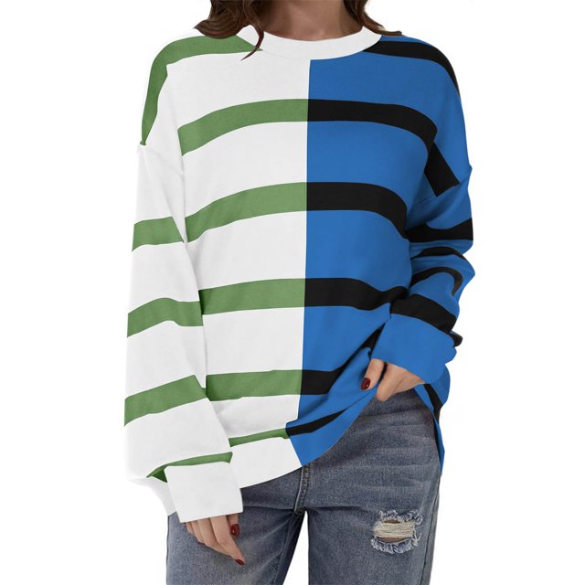 Rbaofujie Chandails à Capuchon pour Enfants pour Femmes, Mode Décontractée, Imprimé, Col Rond, Manches Longues, Chandail à Enfiler, Hauts, Chandails, Blanc, Chandail à Col Rond pour Femmes