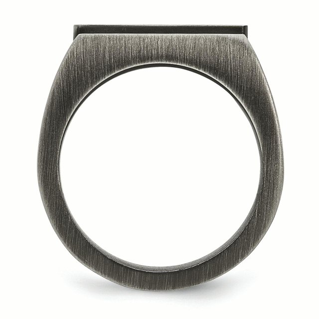 Bague en Acier Inoxydable Vieilli Brossé avec Noir CZ Taille 9