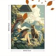 thumbnail image 3 of Toile Murale Café Fille Lisant avec Chat 15,75 X 11,81 Pouces, 3 of 8