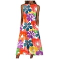 thumbnail image 2 of HKEJIAOI Liquidation des Ventes Robe Fleurie pour Femmes Robe d'Anniversaire Femmes Sans Manches Col Rond Imprimé Poche Grande Taille Robe de Nuit Longue Robes Amples Robe Orange, 2 of 5