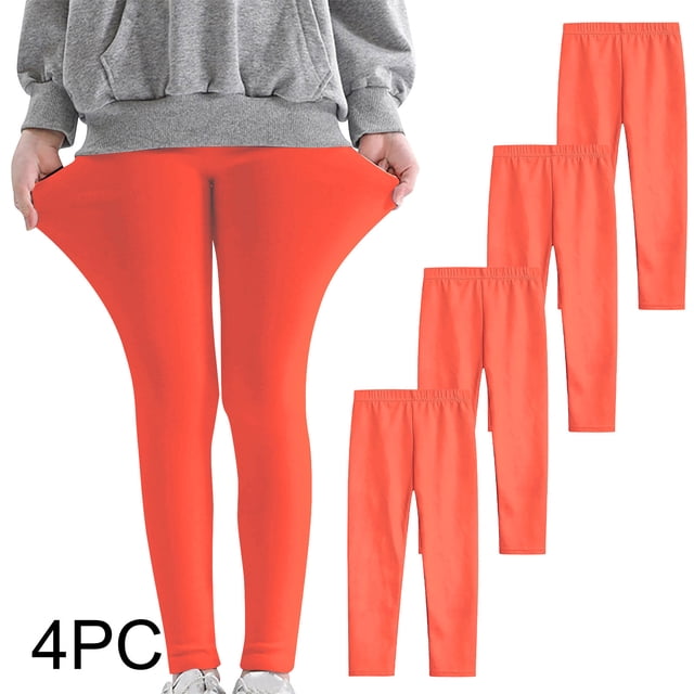 YUNAFFT Girls Stretchy Soft Leggings 3-12Y 4-Pack Lycra Spandex Pure Color Breathable Base Layer Pants