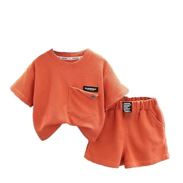 Luvoko Little Boys Kids Boys Printed Set Solid color Child T-Shirts Boys Shorts Outfits Boys Clothes Casual Sports Outdoor Summer (Orange,3-4 Years)