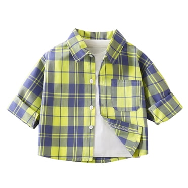 Chemise à Carreaux à Boutons pour Enfants SERTG – Hauts Décontractés à Manches Courtes avec Col Classique Enfant Enfant Blouse de Mode Printemps Automne (Bleu#9, 2-3 Ans)