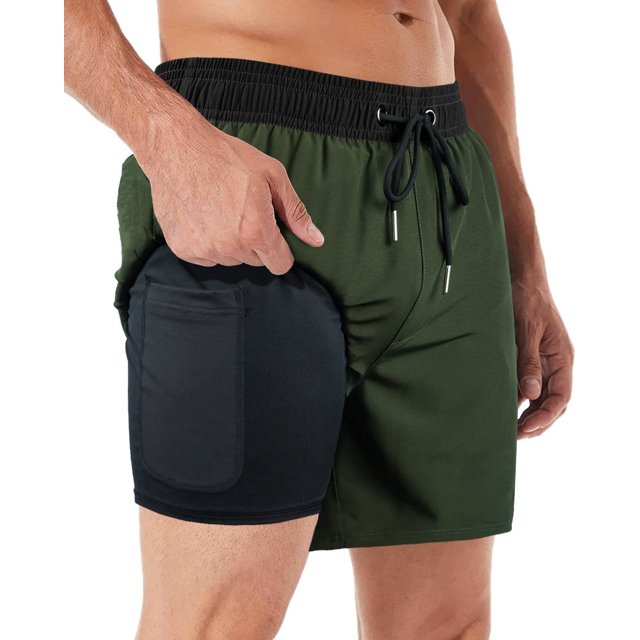 Mens Swim Trunks Swim Shorts for Men Quick Dry 5 inch Inseam Beach Shorts with Compression Liner Zipper Pocket