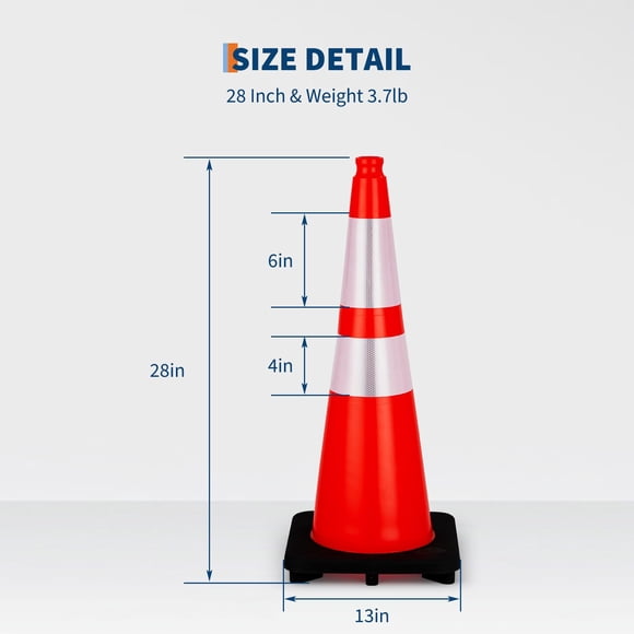 High Visibility & Durable PVC Vehicle Cone Decor – 28" Orange Safety Cones with 2 Reflective Collars – Road, Parking, Driveway Markers – Set of 8 – Red