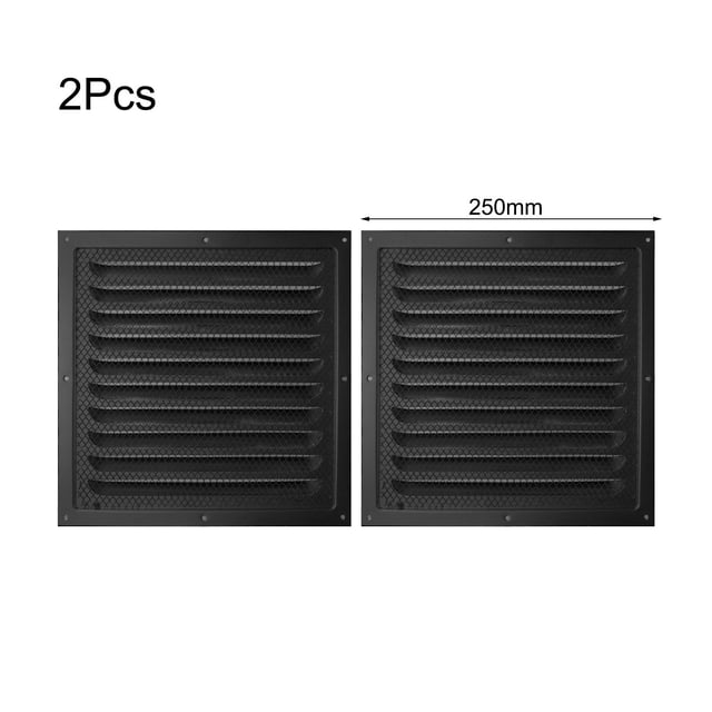 LEFU for Stainless Steel Louver Vent Grille Cover with Insect Screen for Ceiling and Side Wall, Square HVAC Ventilation Outlet, Easy Installation, 25 x 25 cm, Black