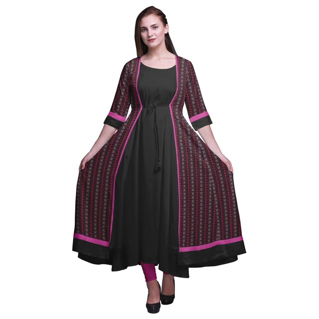 Bimba Robe Anarkali Imprimée pour Femmes Kurti Longue Évasée Style Chic Kurta Ethnique