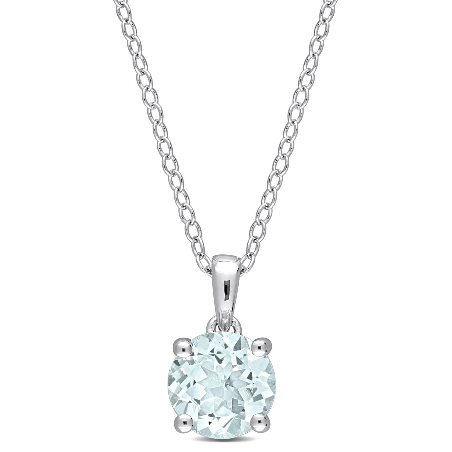 Pendentif Solitaire avec Chaîne Miabella avec 1 1/7 Carat PBT d'Aigue-marine en Argent Sterling