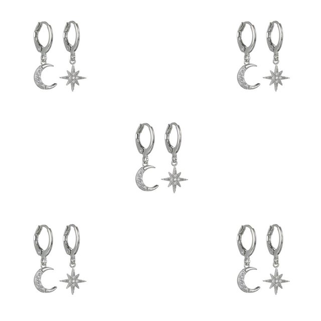 pitrice 1 Pair Moon Star Earrings Ears Pendant Exquisite Irregular Woman Jewelry Ear Dangle Fashion Accessory for Decor Gifting Using Silver 5Set