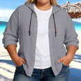thumbnail image 2 of Wo-Fusoul Blouse for Women, Plus Size Long Sleeve Hooded Top with Button Front and Drawstring, Casual Solid Color Tunic, 2 of 7