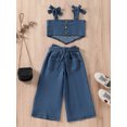 thumbnail image 3 of Honganda Girl's Two-Piece Suit, Backless Denim Sling Tops + Wide-Leg Slit Pants, 3 of 9