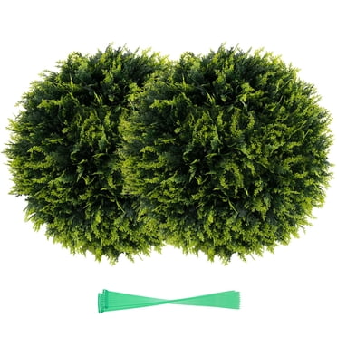 Costway 2 PCS 16" Artificial Cedar Topiary Balls Sun-protective Round Greenery Bushes