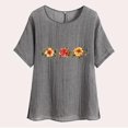thumbnail image 4 of QATAINLAV T-Shirts à Manches Courtes pour Femmes en Coton et Lin à Col Rond Mode Chemises à Imprimé Floral Blouse Décontractée Coupe Ample Hauts Légers d'Été de Plage Ventes Prime Aujourd'hui Liquidation Gris G, 4 of 8