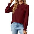 thumbnail image 1 of IROINNID Économies Polyester T-Shirt à Manches Longues pour Femmes Loisirs Col Rond Profond Uni Blouse Chemise Haut, Bourgogne, 1 of 4
