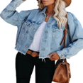 thumbnail image 4 of Aunavey Women‘s Basic Button Down Long Sleeve Stretchy Jean Trucker Denim Jacket, 4 of 7