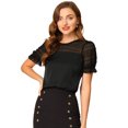 thumbnail image 1 of INSPIRE CHIC Women's Round Neck Lace Keyhole Back Puff Short Sleeve Tops Black M, 1 of 6