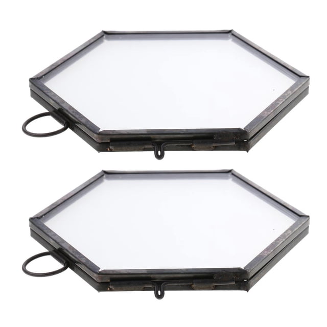 GROWTH TANK 2Pcs Small Wall Hanging Brass Hexagon Artwork Certificate Photo Picture Black