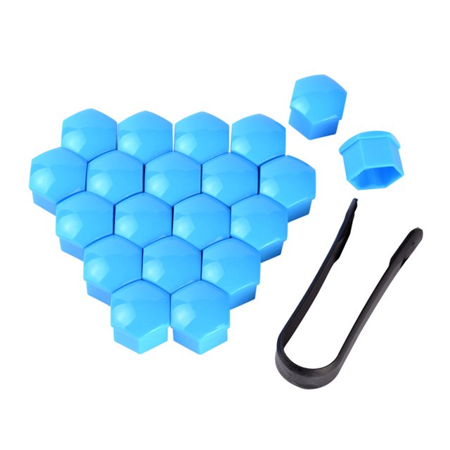 Decodeary 20 Pieces Car Wheel Nut Caps Auto Hub Screw Cover Dust-proof with Clip Blue 19mm 1Set