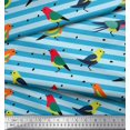 thumbnail image 3 of Soimoi Blue polyester Crepe Fabric Stripe & Bird Print Sewing Fabric Yard 52 Inch Wide, 3 of 3