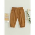 thumbnail image 4 of Faithtur Toddler Boys Casual Sports Pants Solid Color Drawstring Button Cargo Pants with Pockets, 4 of 8