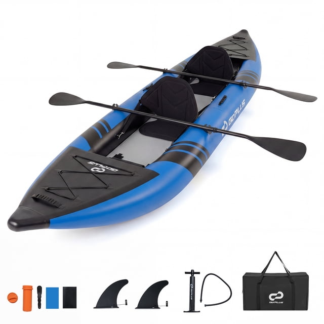 Goplus Inflatable Kayak Set Portable 2-person Kayak with Aluminium Oars EVA Padded Seat Blue