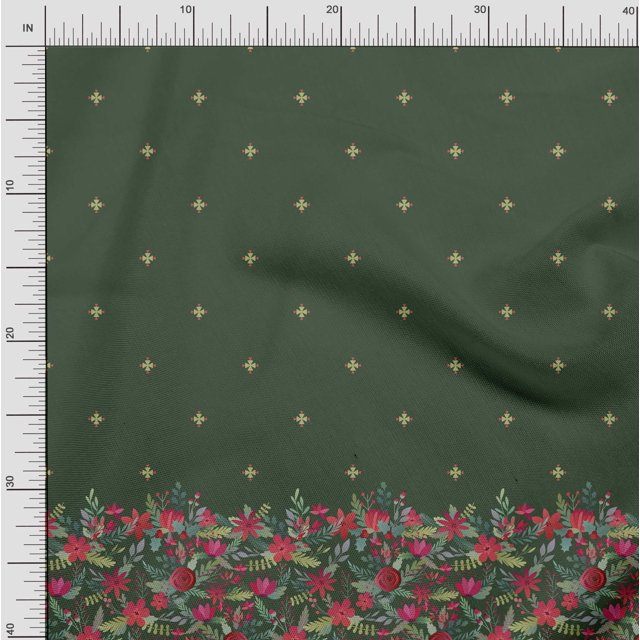 Soimoi Polyester Crepe Fabric Artistic Leaves & Flower Panel Print Fabric by Yard 42 Inch Wide