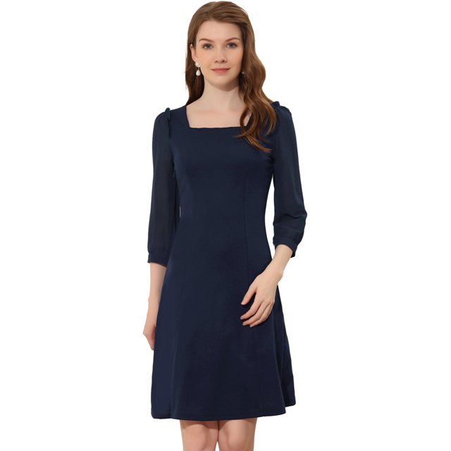 INSPIRE CHIC Women's Square Neck Ruffle Trim Sheer 3/4 Sleeve Chiffon Mini Dress 2 M
