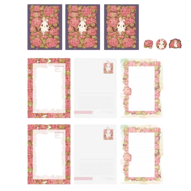 Stationary Writing Paper with Envelopes, Floral Stationery Set with Lined Letter Rabbit