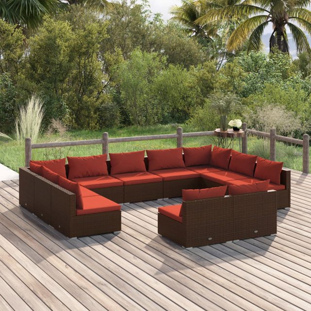 vidaXL Ensemble Salon de Jardin 11 Pcs avec Coussins Brun Rotin Poly