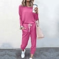 thumbnail image 3 of Mrat Womens Outfits 2 Piece Jogging Sets Solid Polyester Long Sleeve Sweatsuits Sets Two Piece Track Suits Drawstring High Waist Pants Set Comfy Outfits D-Hot Pink 3XL, 3 of 5