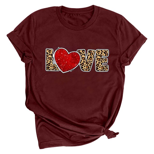 Pisexur T-shirt de la Saint-Valentin Haut Femme Imprimé Manches Courtes Haut Manches Courtes Col Rond Haut Chemise