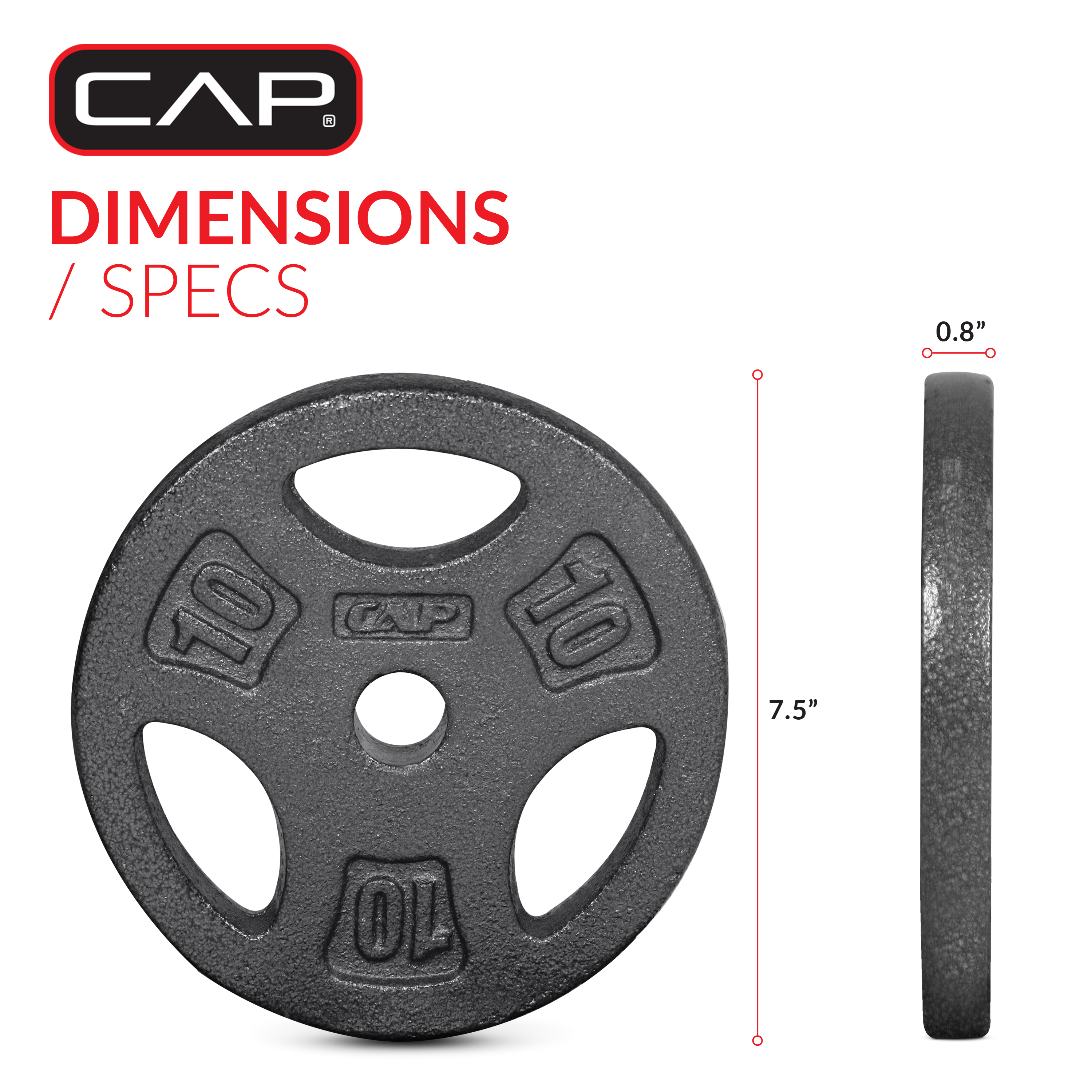 Plaque de préhension standard en fonte CAP Barbell, 1 pouce, 10 lb, simple, noire