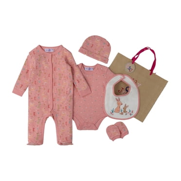 Lily and Jack Forest Friends Ensemble Layette 5 Pcs – Essentiels pour Bébé 100 % Coton, Dormeuse, Cache-Couche et Plus – Cadeau Adorable et Confortable pour Bébés Garçons et Filles