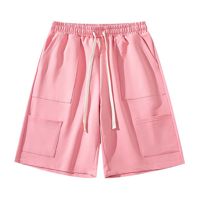 Men's Sports Shorts Multiple Pockets Running Training Basketball Shorts(Pink,3XL)