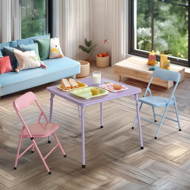 Maison Classique Table et Chaises Pliantes pour Enfants, Ensemble de 3 - Pastel
