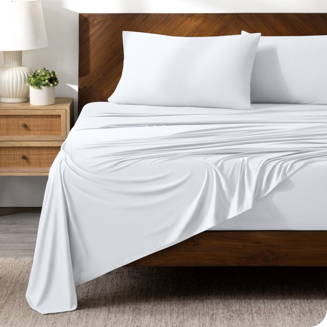 Bare Home Ultra-Soft Stretchy Sheet Set - Premium 1800 Collection - Deep Pockets - 4 Piece - Full, White