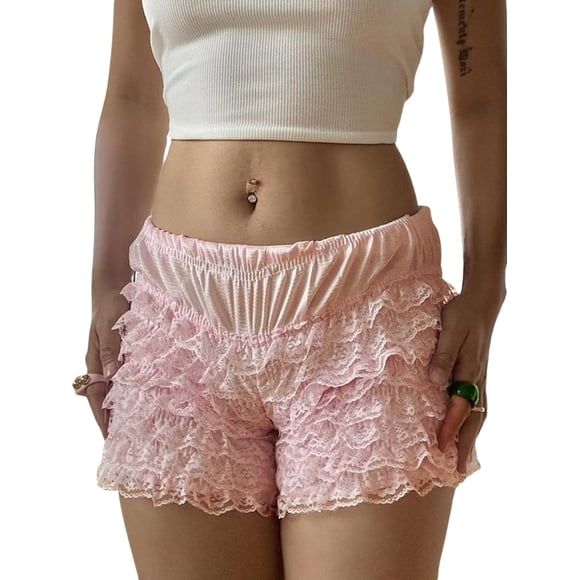 Gupgi Short en Dentelle pour Femmes, Bloomer à Volants Superposés, Taille Élastique, Short Lolita Citrouille, Pantalon, Pettipants