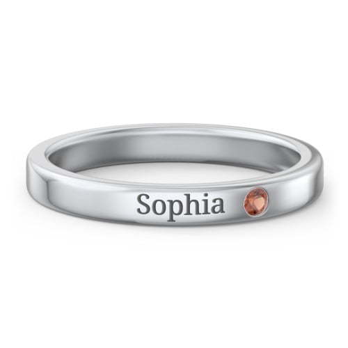 Stackable Birthstone Ring with Engraving - Garnet (January)