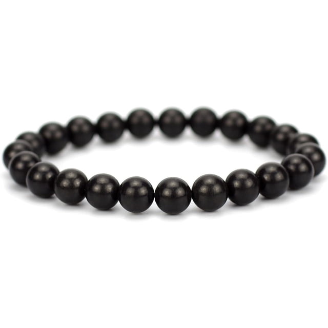 Bracelet Extensible Unisexe en Perles Rondes de 8 mm en Shungite Noire Naturelle