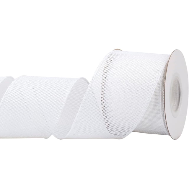 Joycrosso Burlap Wired Edge Ribbon 2.5 inch x 10 Yards, White, Ideal for Crafting, Gift Wrapping, Wreath, Christmas Tree, and Rustic Wedding Decorations