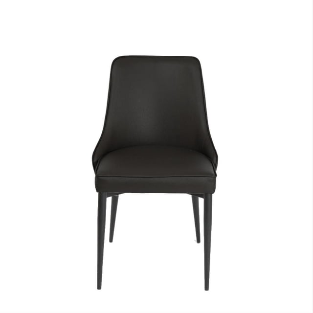 Plata Import Chaise Rob en Noir, une Élégante Chaise de Salle à Manger Mi-Siècle Moderne avec Revêtement en Cuir PU Noir, angles de Pente Parfaits, Lignes Simples et Quatre Pieds Noirs Fuselés, Montrée Orientée vers l'Avant sur Fond Blanc, Convient aux Sièges de Cuisine et de Salle à Manger.